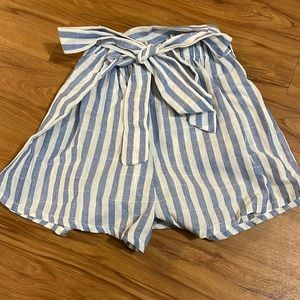 Stretchy high-waisted blue + white shorts